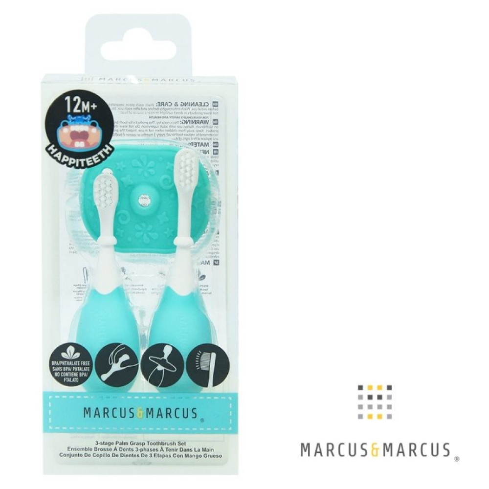 Marcus & Marcus Βρεφική Οδοντόβουρτσα 3-Stage Palm Grasp Mint για 1+ χρονών 2τμχ