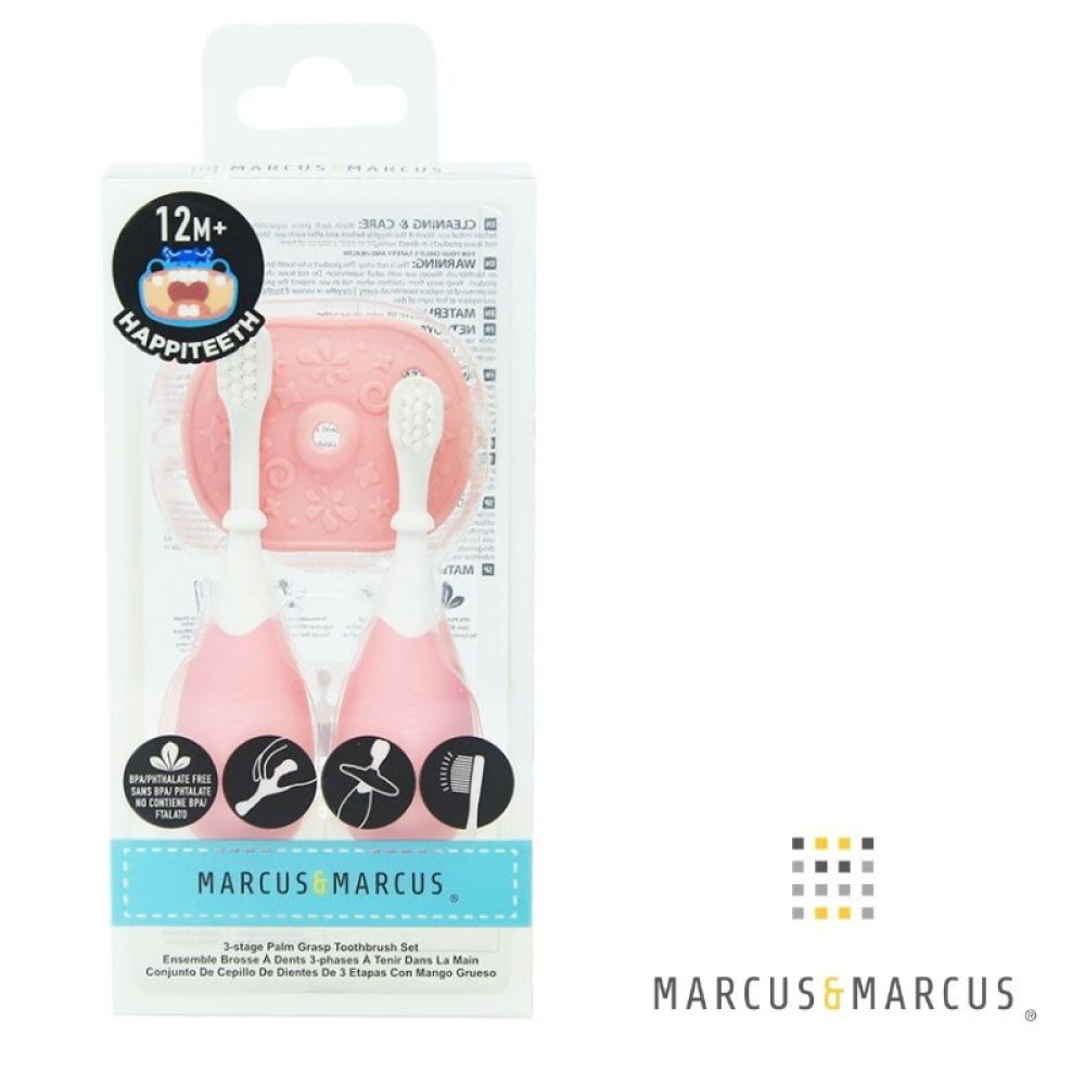 Marcus & Marcus Βρεφική Οδοντόβουρτσα 3-Stage Palm Grasp Pink για 1+ χρονών 2τμχ