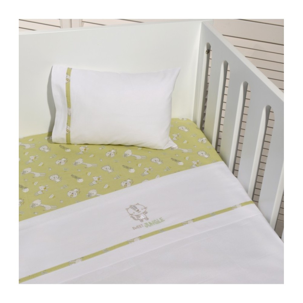 Oliver Baby Des.180 Σεντόνια Κούνιας Χακί Τιγράκι Σετ 3 τεμ με κέντημα 110x160 & 30x40