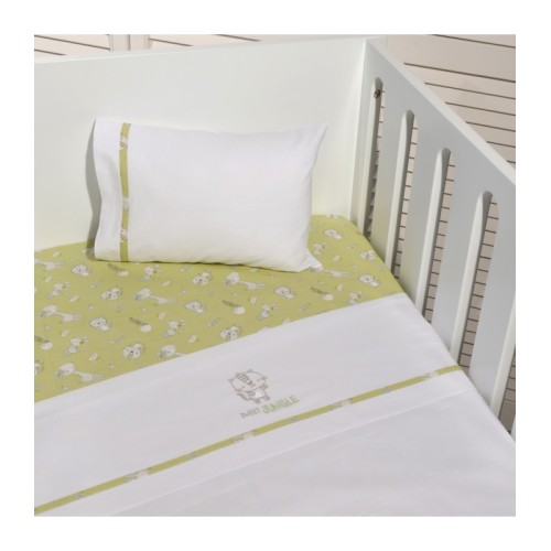 Oliver Baby Des.180 Σεντόνια Κούνιας Χακί Τιγράκι Σετ 3 τεμ με κέντημα 110x160 & 30x40