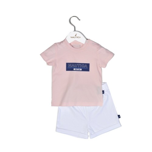 Nautica Des.12 Σετ T-Shirt & Shorts Jersey Pink/White 80cm 9-12 μηνών