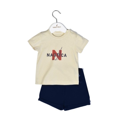 Nautica Des.14 Σετ T-Shirt & Shorts Jersey Beige/Navy 92cm 2 ετών