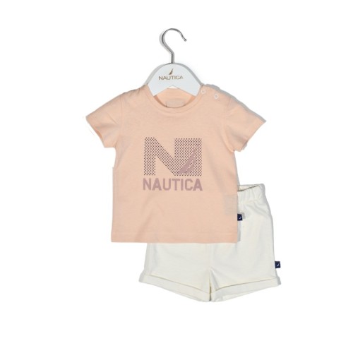 Nautica Des.16 Σετ T-Shirt & Shorts Jersey Salmon/Ecru 92cm 2 ετών