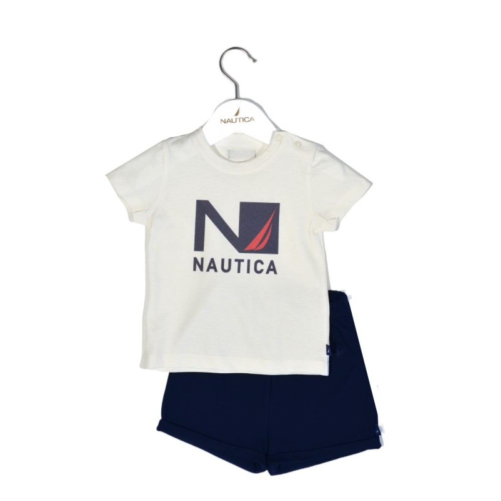 Nautica Des.17 Σετ T-Shirt & Shorts Jersey Ecru/Navy 86cm 12-18 μηνών