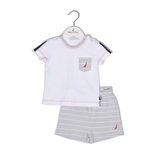 Nautica Des.15 Σετ T-Shirt & Shorts Jersey Organic Γκρι Ριγέ 74cm