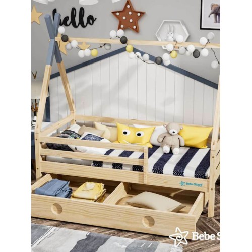 Bebe Stars Galaxy Παιδικό Κρεβάτι Τύπου Montessori για Στρώμα 80x160cm Μπεζ 