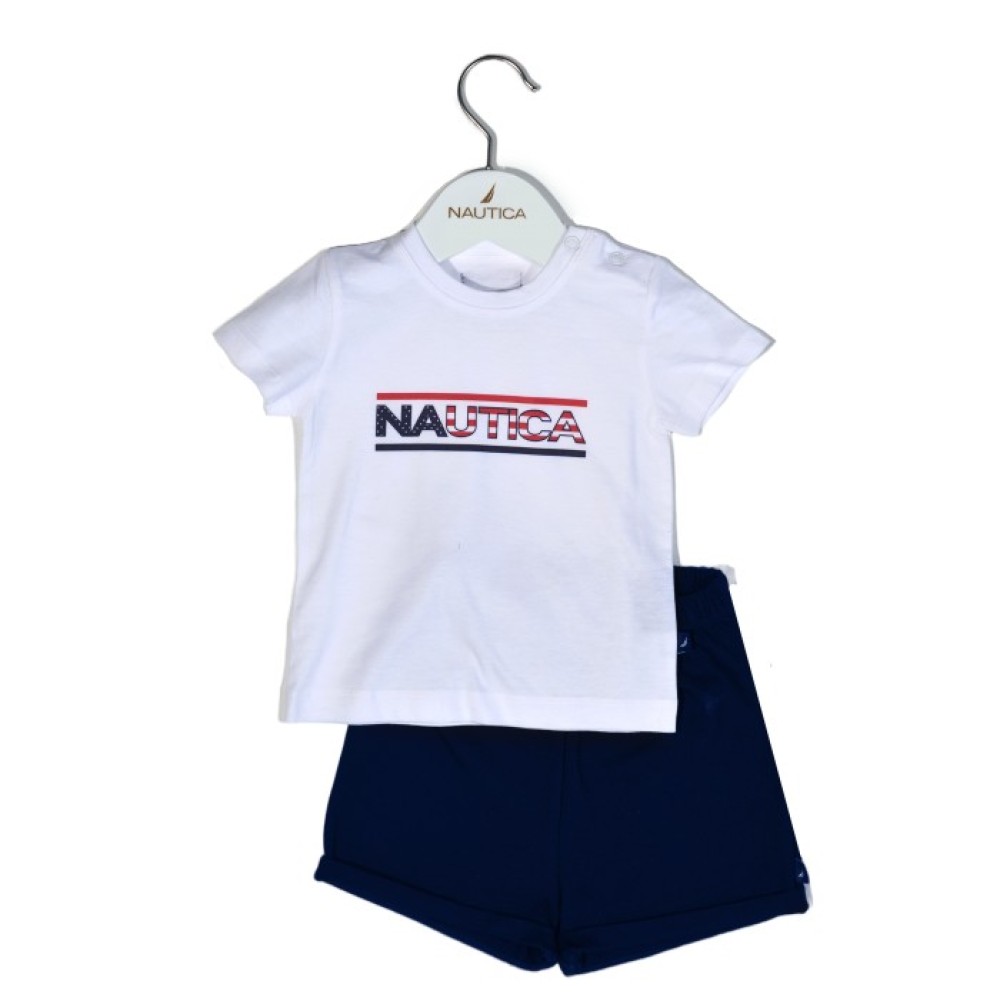 Nautica Des.10 Σετ T-Shirt & Shorts Jersey White/Navy  68cm  3-6m