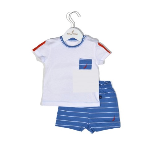 Nautica Des.11 Σετ T-Shirt & Shorts Jersey Organic Μπλε Ριγέ  68cm  3-6m