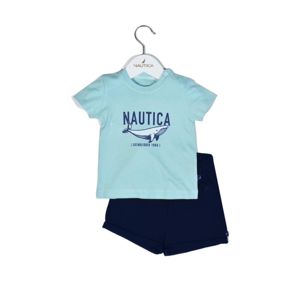 Nautica Des.13 Σετ T-Shirt & Shorts Jersey Mint/Navy  68cm  3-6m