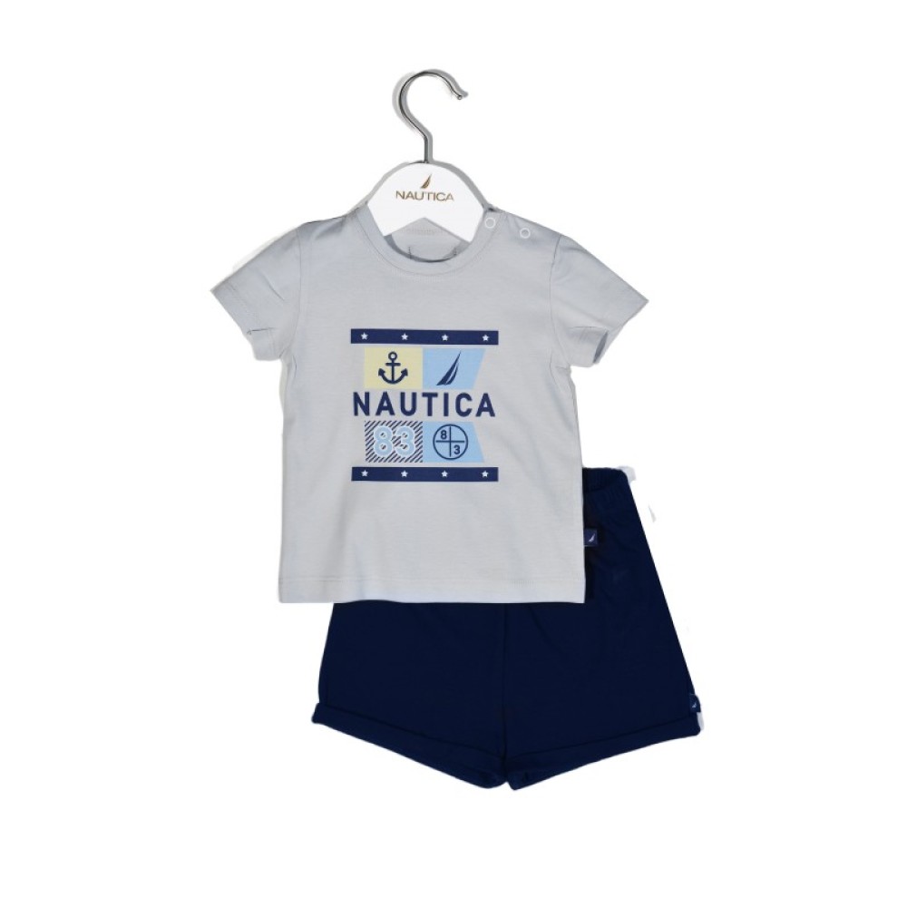 Nautica Des.15 Σετ T-Shirt & Shorts Jersey Grey/Navy 68cm  3-6m