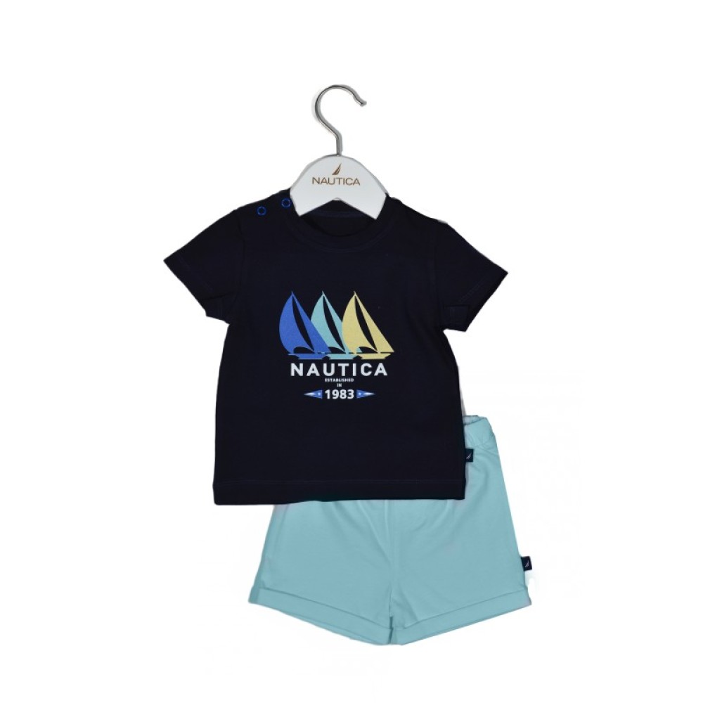 Nautica Des.18 Σετ T-Shirt & Shorts Jersey Navy/Mint 68cm  3-6m 