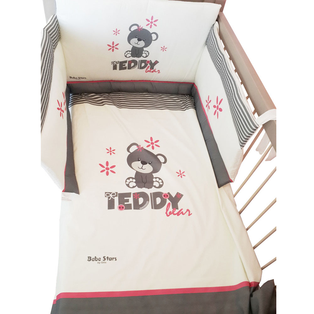 Bebe Stars Σετ Κούνιας Teddy Flower Γκρι 4τμχ