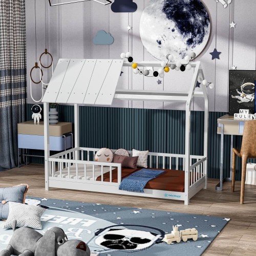 Bebe stars Sky Παιδικό Κρεβάτι Τύπου Montessori για Στρώμα 90x200cm Λευκό 