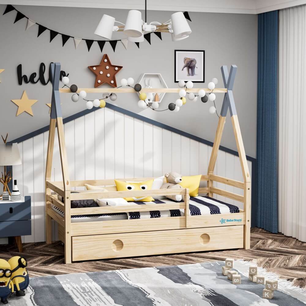 Bebe Stars Galaxy Παιδικό Κρεβάτι Τύπου Montessori για Στρώμα 80x160cm Μπεζ 