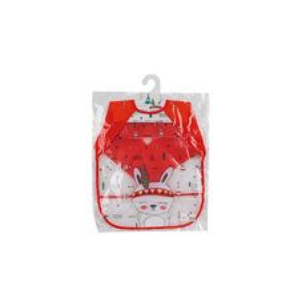 Interbaby Σαλιάρα Πλαστική Με Μανίκια Velcro Red 00318