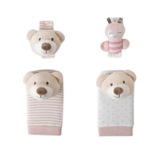 Interbaby Bear Σετ 4 Τμχ Καλτσάκια & Περικάρπια Κουδουνίστρες Pink