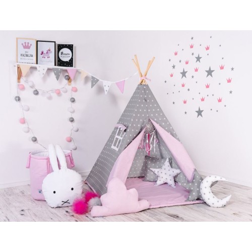 Elis Design Παιδική Σκηνή Σετ με Μαξιλάρια Gray Pink Stars